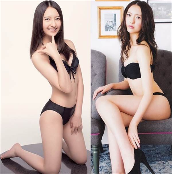 アイドル達のカラフルビキニ水着グラビアでおっぱいの谷間エロ画像